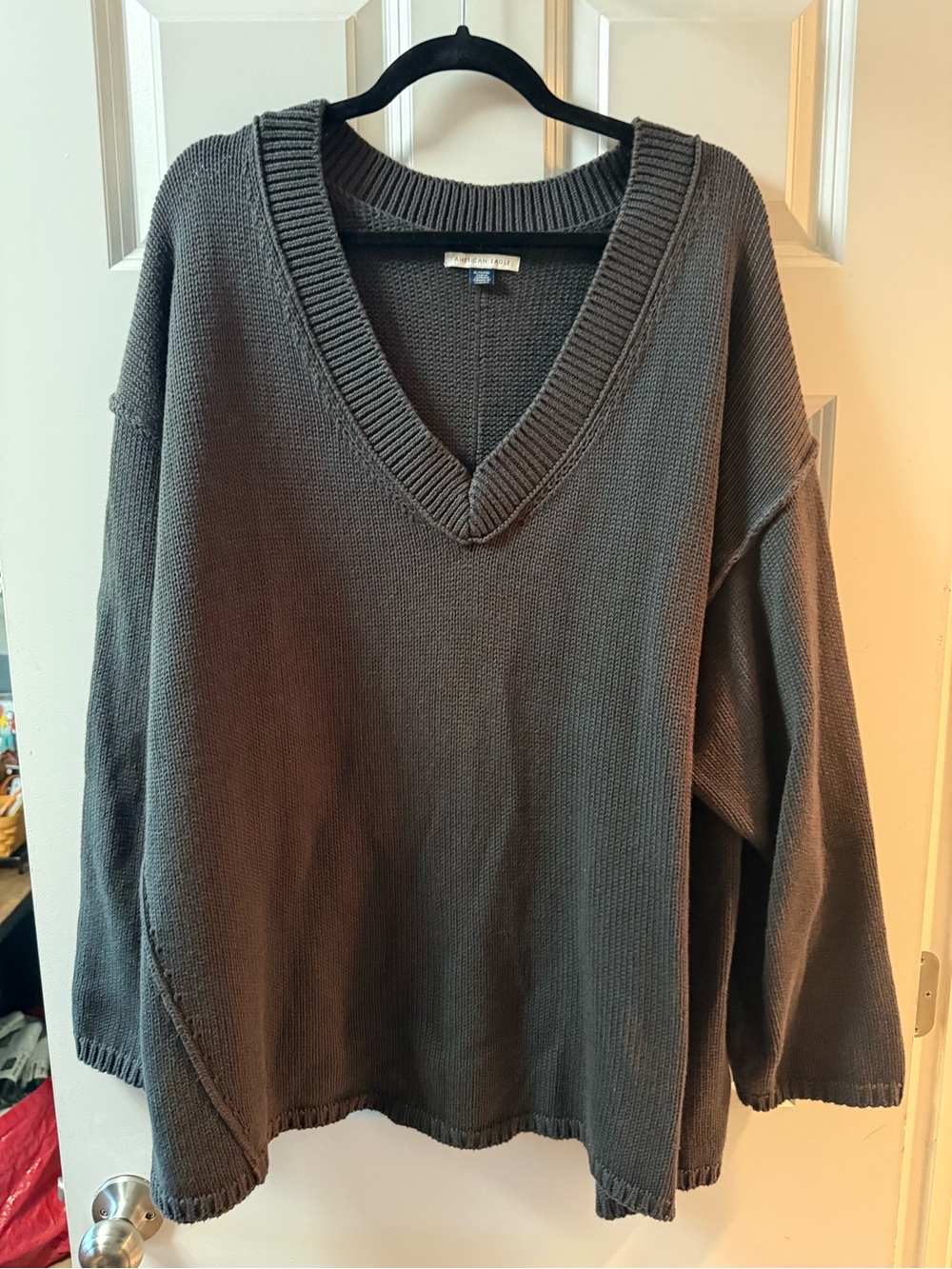 American Eagle Outfitters Oversized V-Neck Sweater in Charcoal Gray